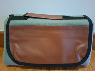 Manta de Picnic Fleece y Cuero Marrón/Gris