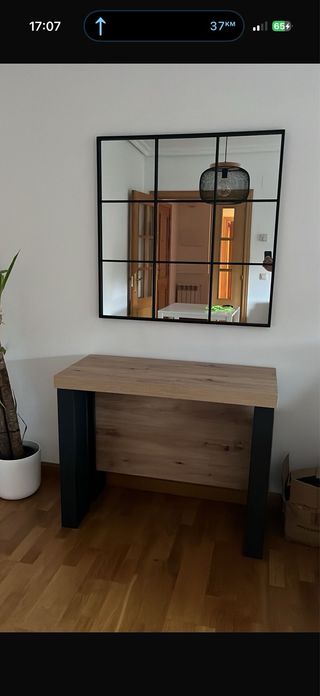 Espejo industrial metal negro y madera