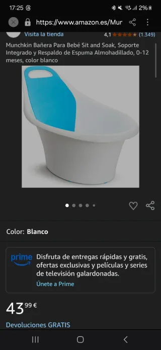 Bañera bebé recién nacido azul y blanco