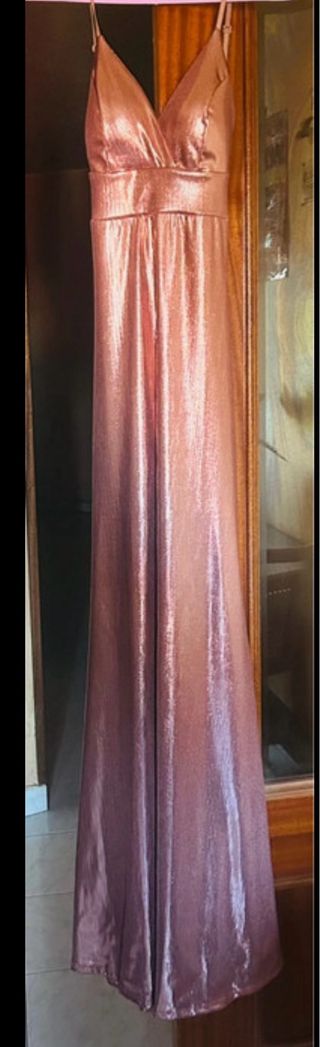 Vestido fiesta largo dorado y rosa