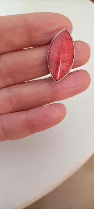 Anillo Vintage Plata y Coral Rojo