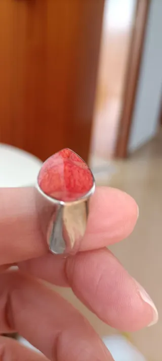 Anillo Vintage Plata y Coral Rojo