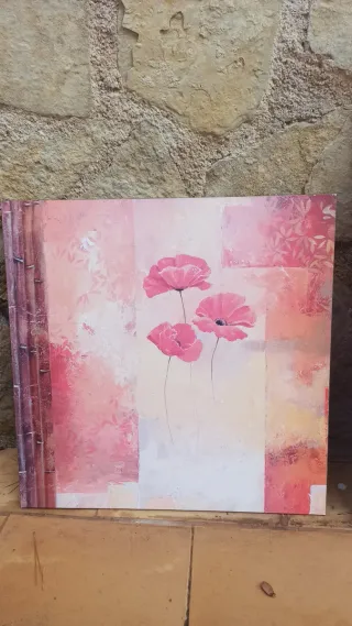 Cuadros florales beige y rosa