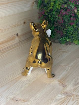 Figuras Bulldog Francés Cerámica Dorada y Blanca