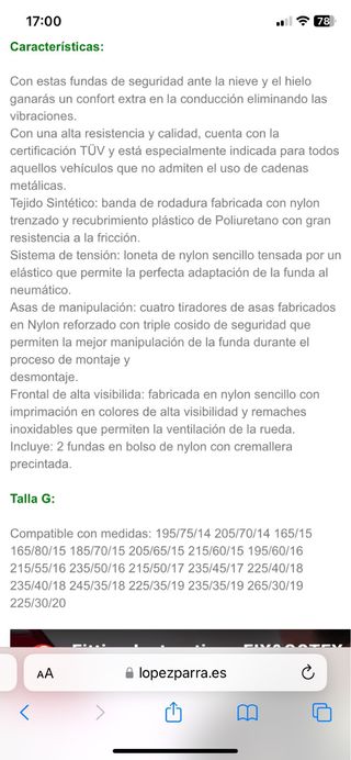 Cadenas textiles. NUEVAS .Fix&Go. Tex . TallaG