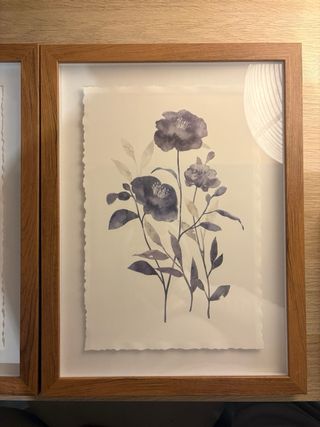 2 Quadri Fiori Acquerello Cornice Legno