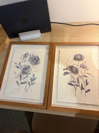 2 Quadri Fiori Acquerello Cornice Legno