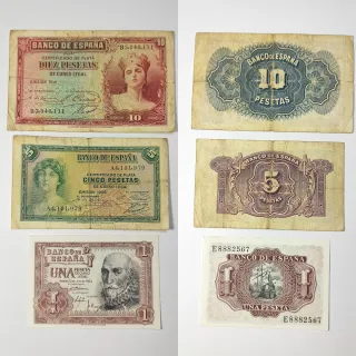 Lote 10 Billetes antiguos Pesetas (1.000, 100, etc