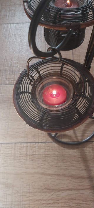 Candelabro pie 3 portavelas metal y madera