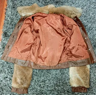 Cazadora Piel Retro Beige/Marrón