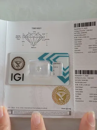 Diamante Naturale Certificato IGI 1.03 Ct