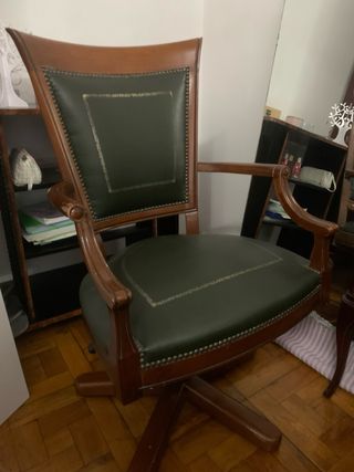 Silla escritorio antigua madera y piel