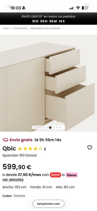 Aparador Qbic Beige y Dorado