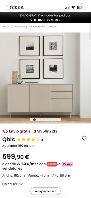 Aparador Qbic Beige y Dorado