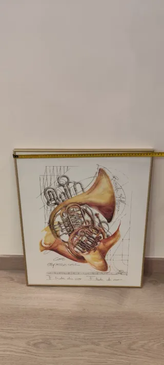 Cuadro musical trompa acuarela