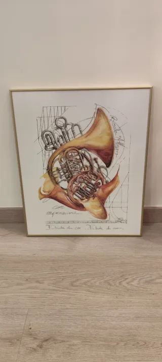 Cuadro musical trompa acuarela