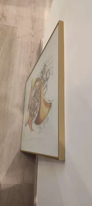 Cuadro musical trompa acuarela