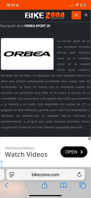 Bicicleta Orbea All Star 24 Blanca