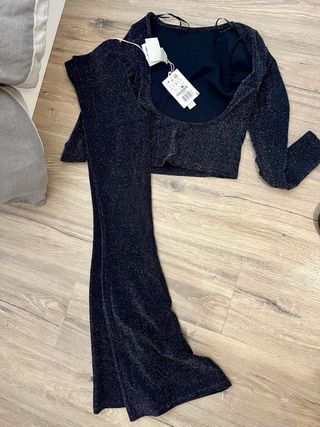 Conjunto Lurex Top y Pantalón Negro