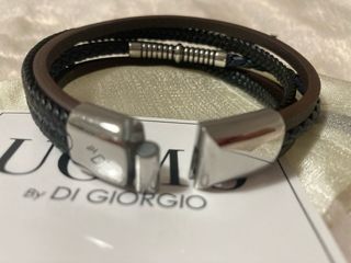 Pulsera Cuero y Acero Bañado Plata