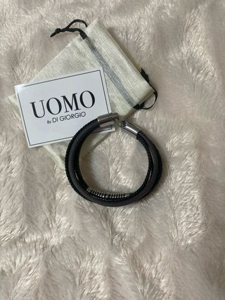 Pulsera Cuero y Acero Bañado Plata