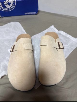 Birkenstock Beige Suede Clogs