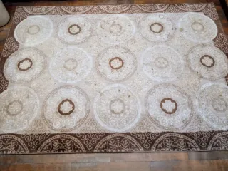 Alfombra de salón beige y marrón