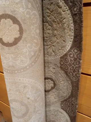 Alfombra de salón beige y marrón