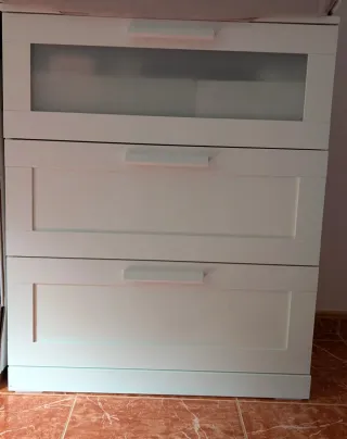 Cómoda 3 cajones blanca con cristal