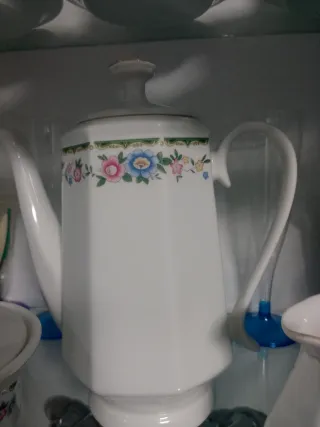 Juego de café porcelana floral, 15 piezas