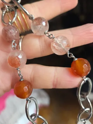 Collana lunga donna beige e arancione