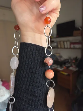 Collana lunga donna beige e arancione