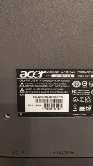 Monitor LCD Acer AL1917 19 pulgadas con altavoces