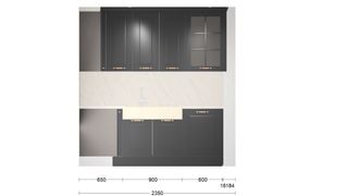 Cocina exposición negra y dorada