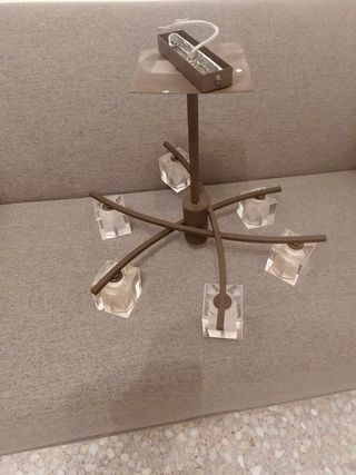 Lámpara forja 6 brazos cristal