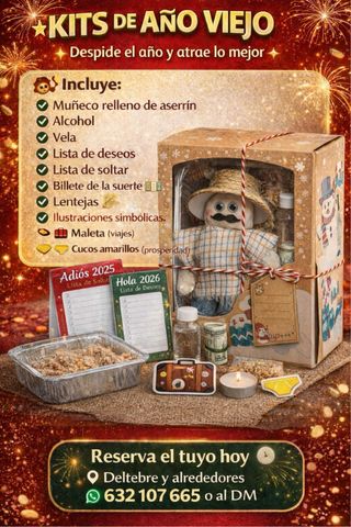 Kit Año Viejo: Muñeco, Alcohol, Vela y Más