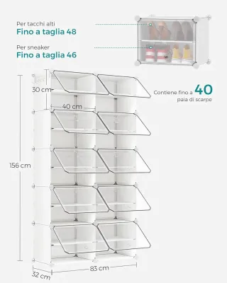 Scarpiera 10 Scomparti 40 Paia Bianca Trasparente
