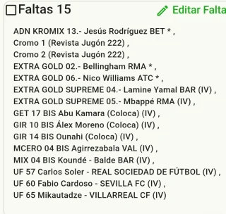 Cambio Cromos Liga 2025-2026 Faltas