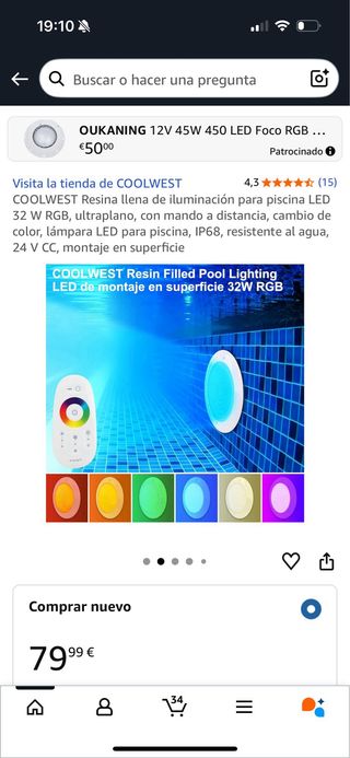 Dos Focos LED Piscina colores 45W