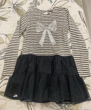 Vestido Boboli rayas y tul con lentejuelas