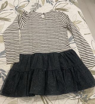 Vestido Boboli rayas y tul con lentejuelas