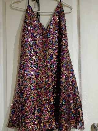 Vestido fiesta lentejuelas oro multicolor