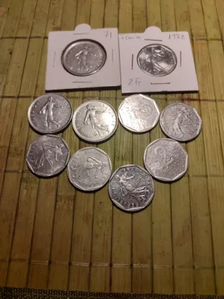 Lote monedas francesas 1, 2 y 5 francos