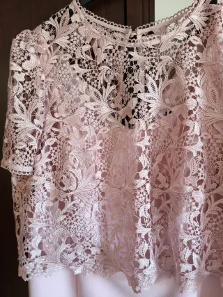 Vestido midi rosa encaje mujer