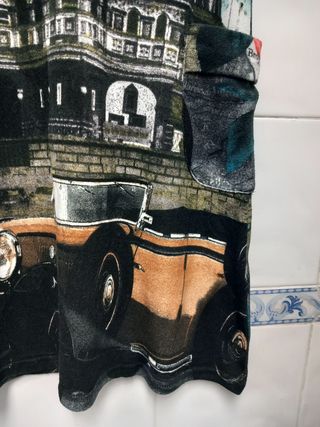 Vestido jersey M paisaje y coche antiguo