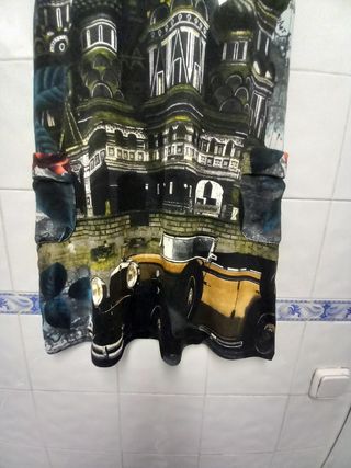 Vestido jersey M paisaje y coche antiguo