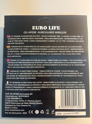 Auriculares Bluetooth 5.0 EURO LIFE Negros