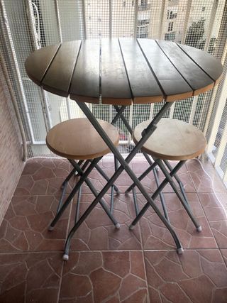 Mesa Terraza Plegable + 2 Taburetes
