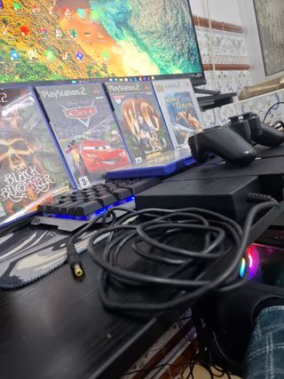 Consola PS2 Slim Negra + 1 Mando + 6 Juegos