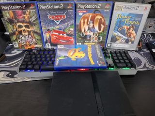 Consola PS2 Slim Negra + 1 Mando + 6 Juegos